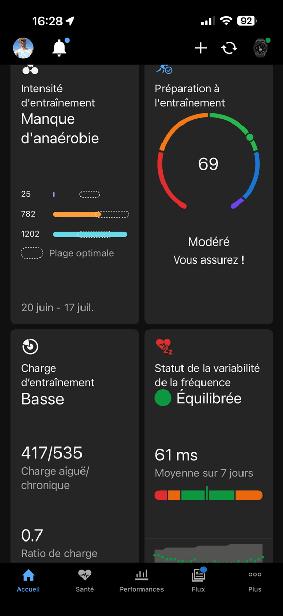 Capture d'écran de l'application iOS Garmin Connect