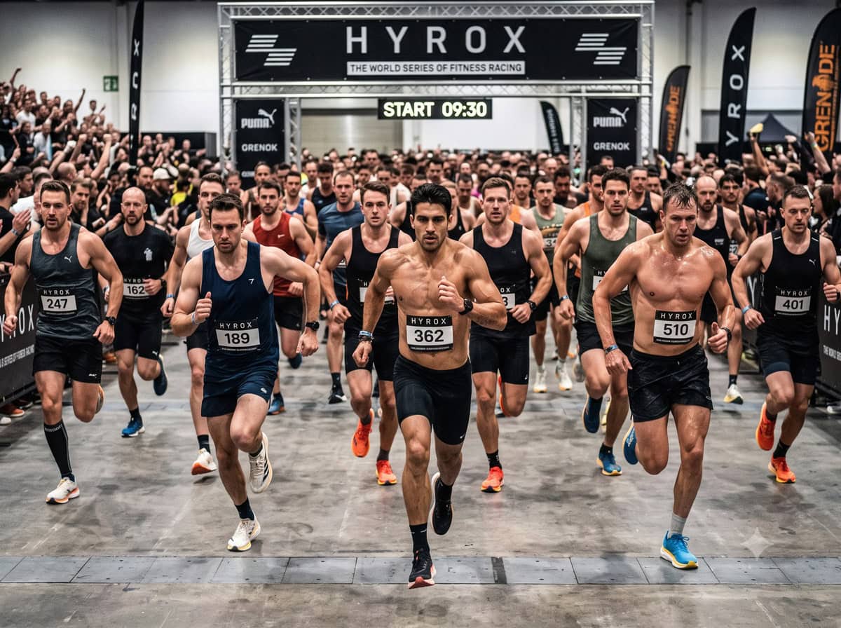 Départ hommes d'une compétition Hyrox, première étape de course à pied